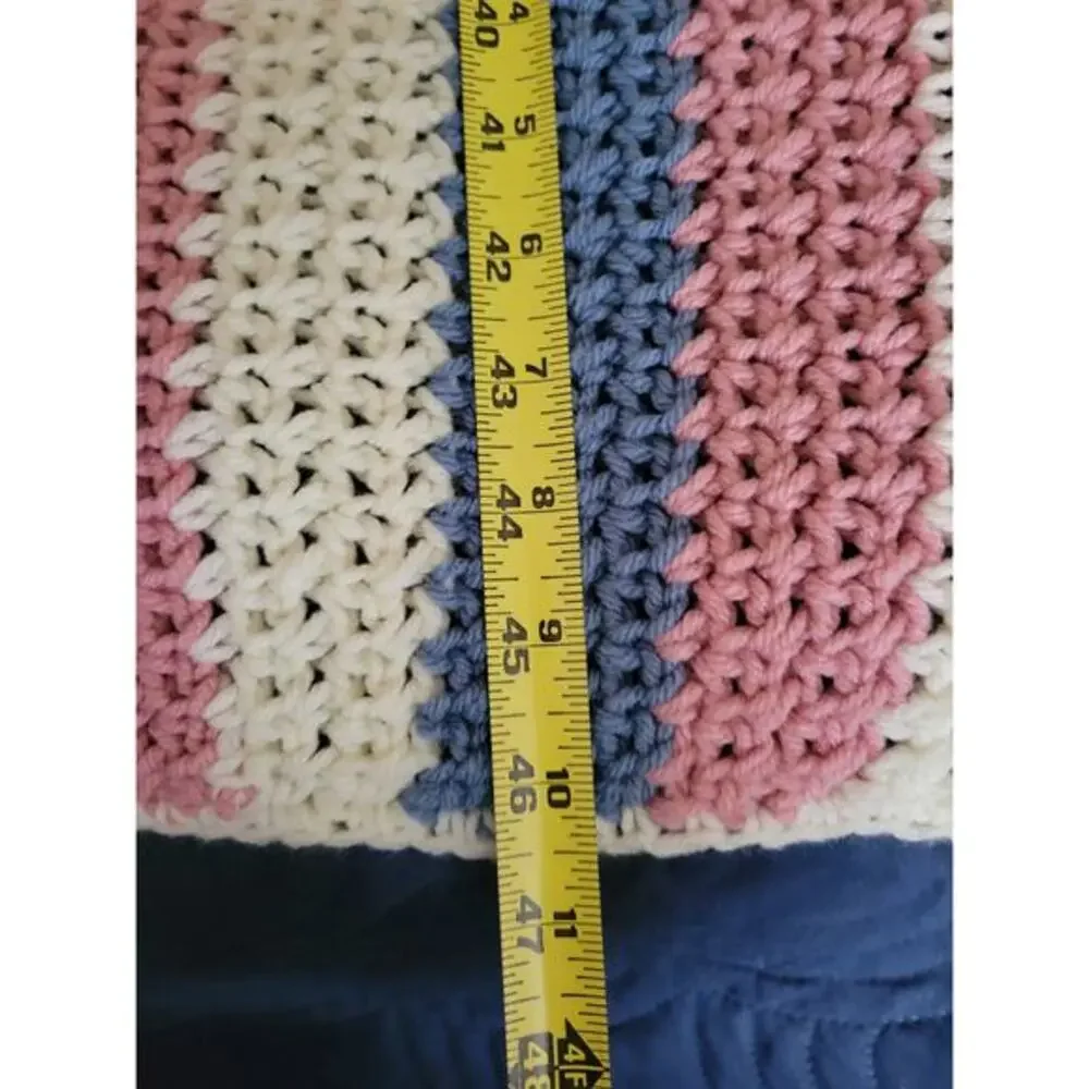 Handmade Large Crocheted Throw Blanket Pink Blue White Nice Quality 54 X‎ 47 in